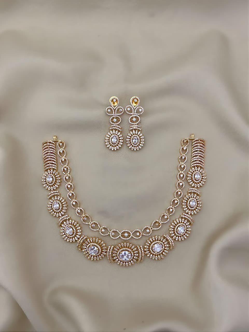 Bridal AD Necklace Jewellery Set with Matching Earrings | Sparkling American Diamonds | Traditional Indian Necklace Set | Indian Jewellery