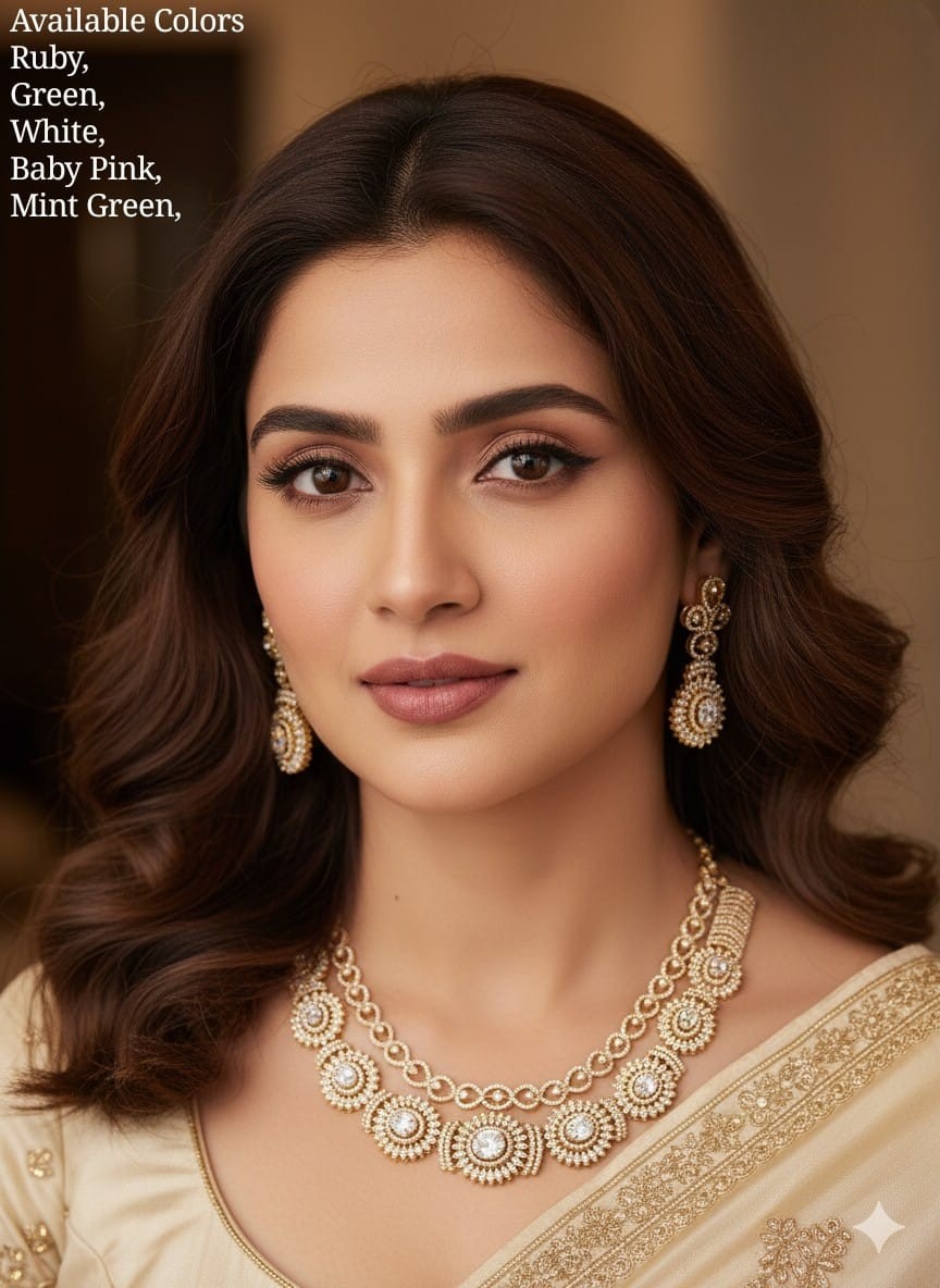 Bridal AD Necklace Jewellery Set with Matching Earrings | Sparkling American Diamonds | Traditional Indian Necklace Set | Indian Jewellery