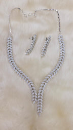 Sparkling Leaf Design Necklace Set with Matching Earrings | American Diamond | Sparkling Crystal Indian Necklace Set | Traditional Indian Jewellery