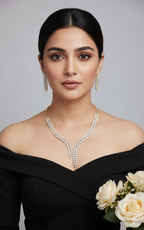 Sparkling Leaf Design Necklace Set with Matching Earrings | American Diamond | Sparkling Crystal Indian Necklace Set | Traditional Indian Jewellery