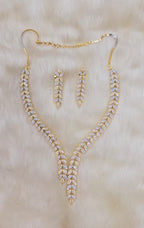 Sparkling Leaf Design Necklace Set with Matching Earrings | American Diamond | Sparkling Crystal Indian Necklace Set | Traditional Indian Jewellery