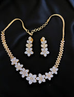 Sparkling Floral American Diamond Necklace Set with Matching Earrings | Sparkling Crystal Indian Necklace Set | Traditional Indian Jewellery