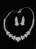 Sparkling Floral American Diamond Necklace Set with Matching Earrings | Sparkling Crystal Indian Necklace Set | Traditional Indian Jewellery