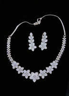 Sparkling Floral American Diamond Necklace Set with Matching Earrings | Sparkling Crystal Indian Necklace Set | Traditional Indian Jewellery