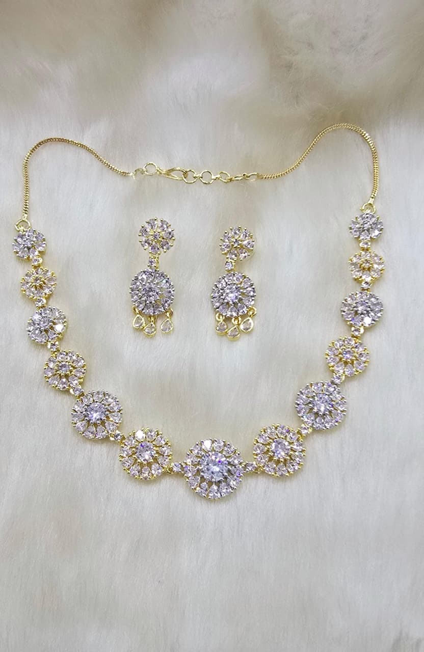 Bridal Stone Necklace Jewellery Set | Silver-Plated Base | Traditional Indian Necklace Set | Indian Jewellery for Brides