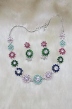 Bridal Stone Necklace Jewellery Set | Silver-Plated Base | Traditional Indian Necklace Set | Indian Jewellery for Brides