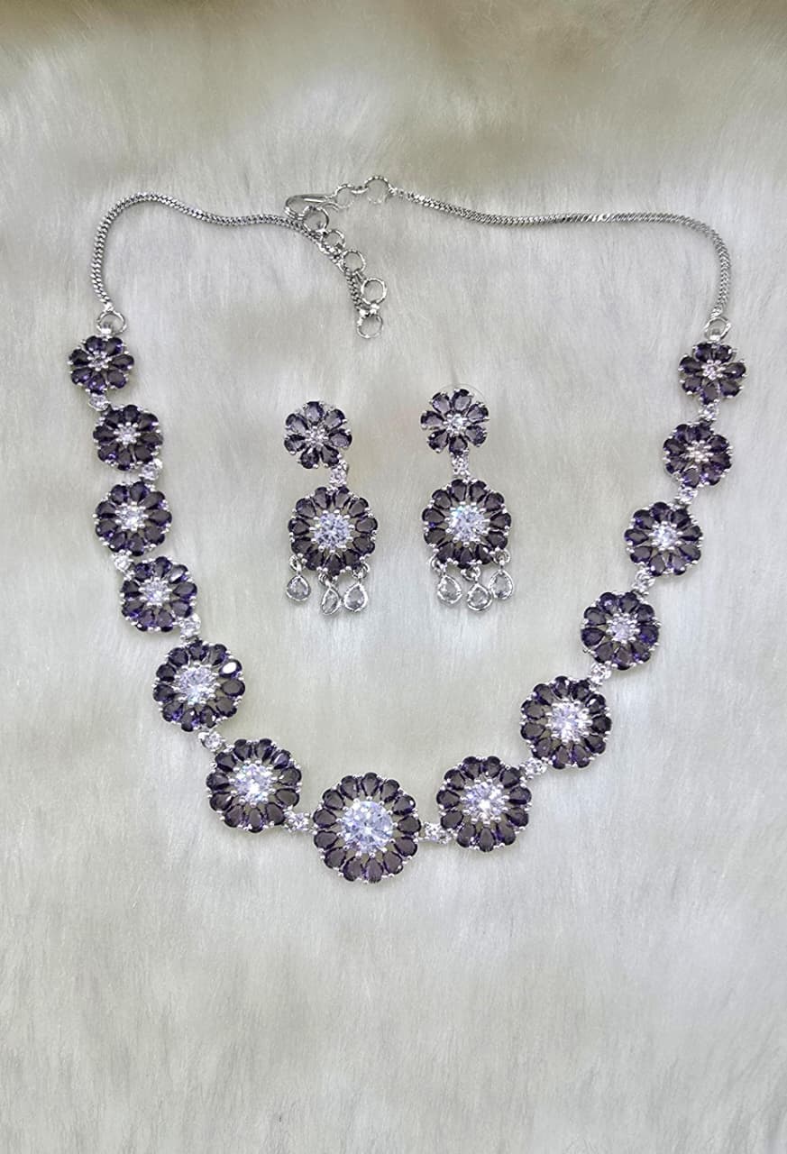 Bridal Stone Necklace Jewellery Set | Silver-Plated Base | Traditional Indian Necklace Set | Indian Jewellery for Brides