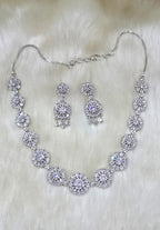 Bridal Stone Necklace Jewellery Set | Silver-Plated Base | Traditional Indian Necklace Set | Indian Jewellery for Brides