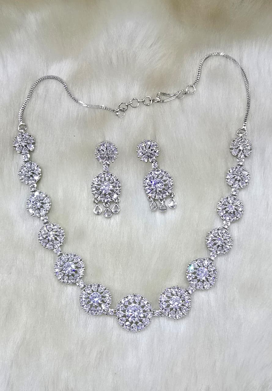 Bridal Stone Necklace Jewellery Set | Silver-Plated Base | Traditional Indian Necklace Set | Indian Jewellery for Brides