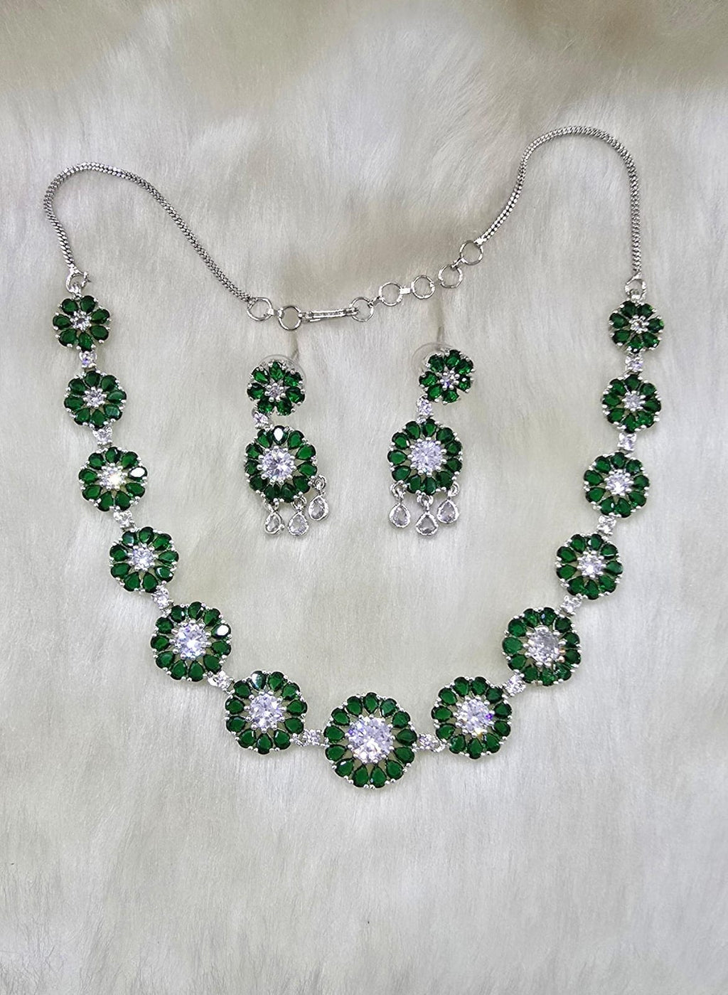 Bridal Stone Necklace Jewellery Set | Silver-Plated Base | Traditional Indian Necklace Set | Indian Jewellery for Brides