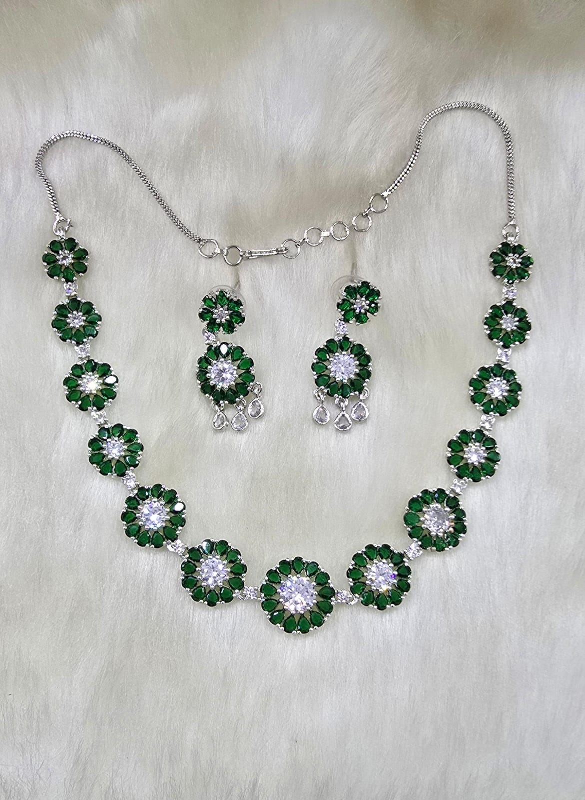 Bridal Stone Necklace Jewellery Set | Silver-Plated Base | Traditional Indian Necklace Set | Indian Jewellery for Brides