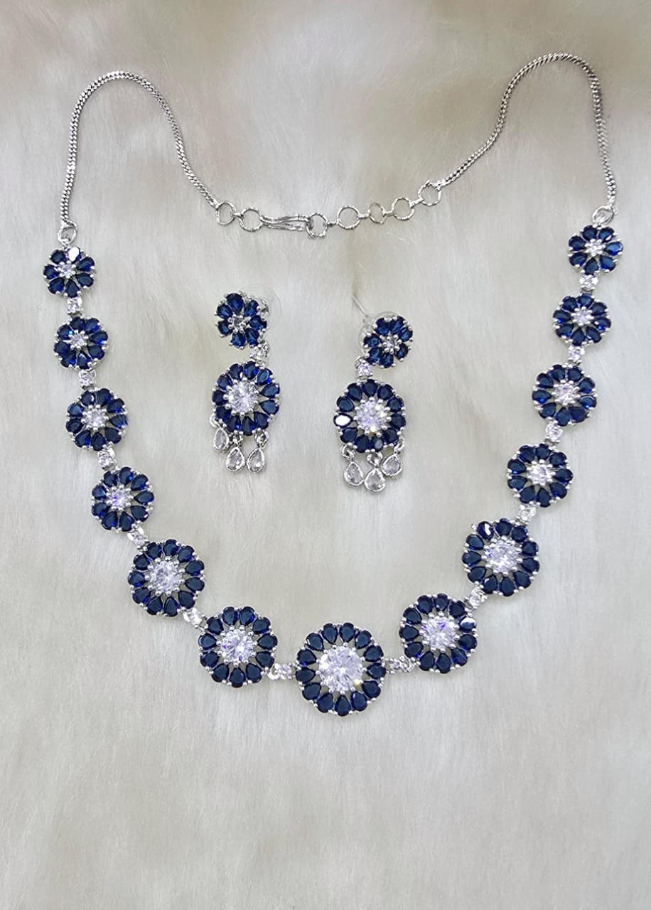Bridal Stone Necklace Jewellery Set | Silver-Plated Base | Traditional Indian Necklace Set | Indian Jewellery for Brides