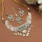 Bridal Kundan Pearl Polki Jewellery Set – Indian Necklace Set, Bridal Choker with Maang Tikka & Earrings | Traditional Kundan Polki Indian Wedding Jewellery