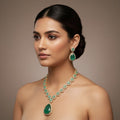 Kundan Tear-Drop Jewellery Set – Indian Necklace Set with Kundan Polki Stones & Earrings | Traditional Indian Wedding Jewellery
