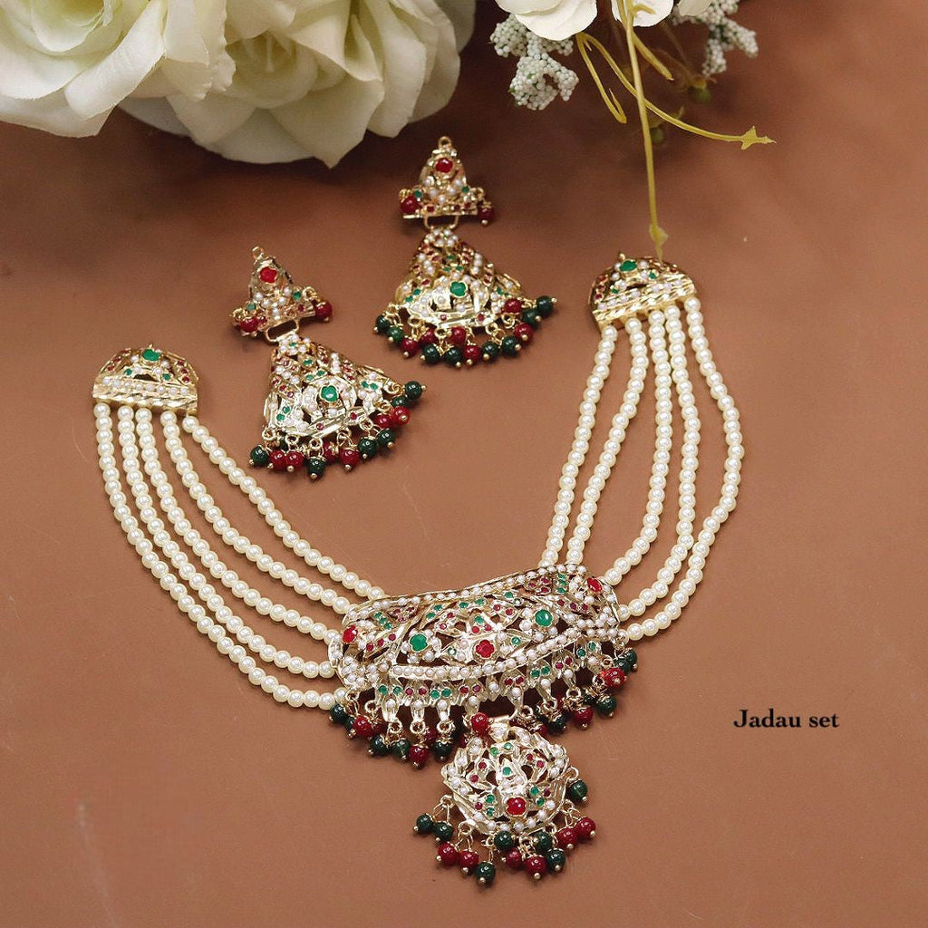 Bridal Meenakari Jadau Necklace Jewellery Set – Indian Pearls Choker with Earrings | Traditional Bridal Choker Indian Necklace Set