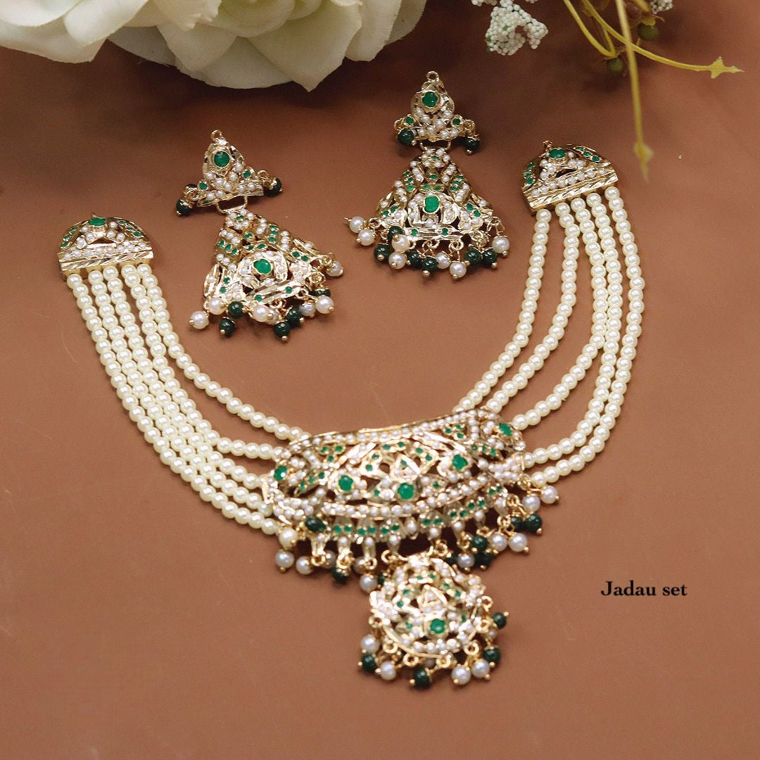 Bridal Meenakari Jadau Necklace Jewellery Set – Indian Pearls Choker with Earrings | Traditional Bridal Choker Indian Necklace Set