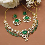 Gold-Plated Kundan Bridal Jewellery Set – Indian Necklace Set with Pearl Drops & Kundan Stone Design | Teardrop Earrings Included | Traditional Indian Wedding Jewellery