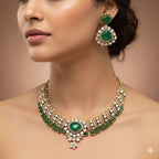 Gold-Plated Kundan Bridal Jewellery Set – Indian Necklace Set with Pearl Drops & Kundan Stone Design | Teardrop Earrings Included | Traditional Indian Wedding Jewellery