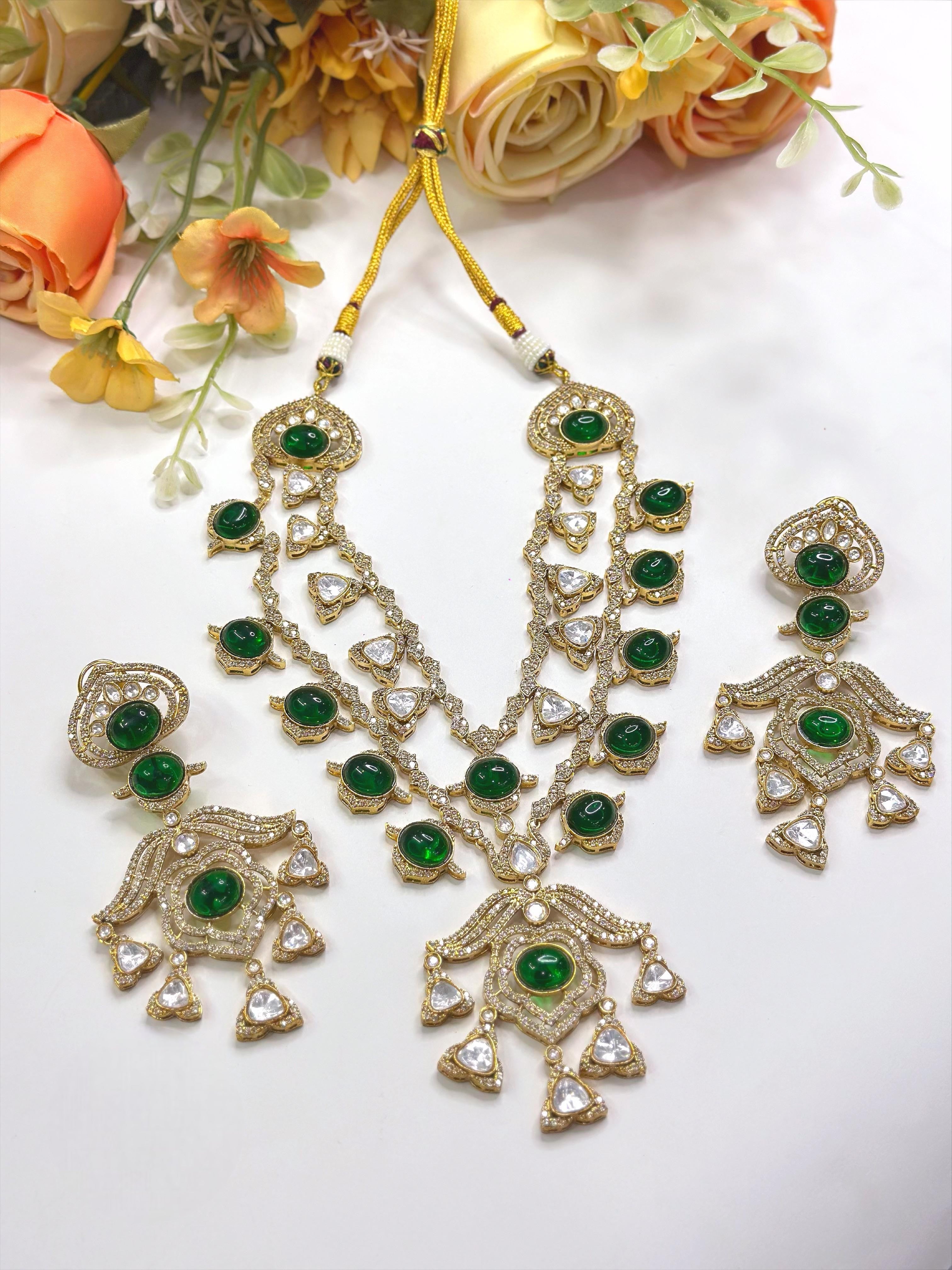 Stone Long Necklace Bridal Jewellery Set – Indian Necklace Set, Kundan Stone Haar with Earrings | Traditional Indian Wedding Jewellery