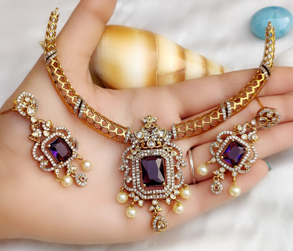 Diamond-Look Bridal Jewellery Set – Indian Necklace Set with Pearl Drops & Kundan Stone Design | Earrings Included | Traditional Indian Wedding Jewellery