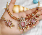 Diamond-Look Bridal Jewellery Set – Indian Necklace Set with Pearl Drops & Kundan Stone Design | Earrings Included | Traditional Indian Wedding Jewellery