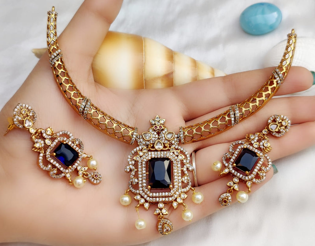 Diamond-Look Bridal Jewellery Set – Indian Necklace Set with Pearl Drops & Kundan Stone Design | Earrings Included | Traditional Indian Wedding Jewellery