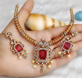 Diamond-Look Bridal Jewellery Set – Indian Necklace Set with Pearl Drops & Kundan Stone Design | Earrings Included | Traditional Indian Wedding Jewellery