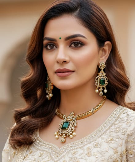 Diamond-Look Bridal Jewellery Set – Indian Necklace Set with Pearl Drops & Kundan Stone Design | Earrings Included | Traditional Indian Wedding Jewellery