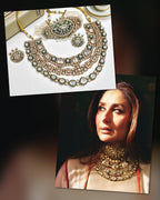 Bollywood Inspired Kareena Kapoor Jewellery Set – Kundan Polki Choker & Earrings, Elegant Indian Bridal Jewellery