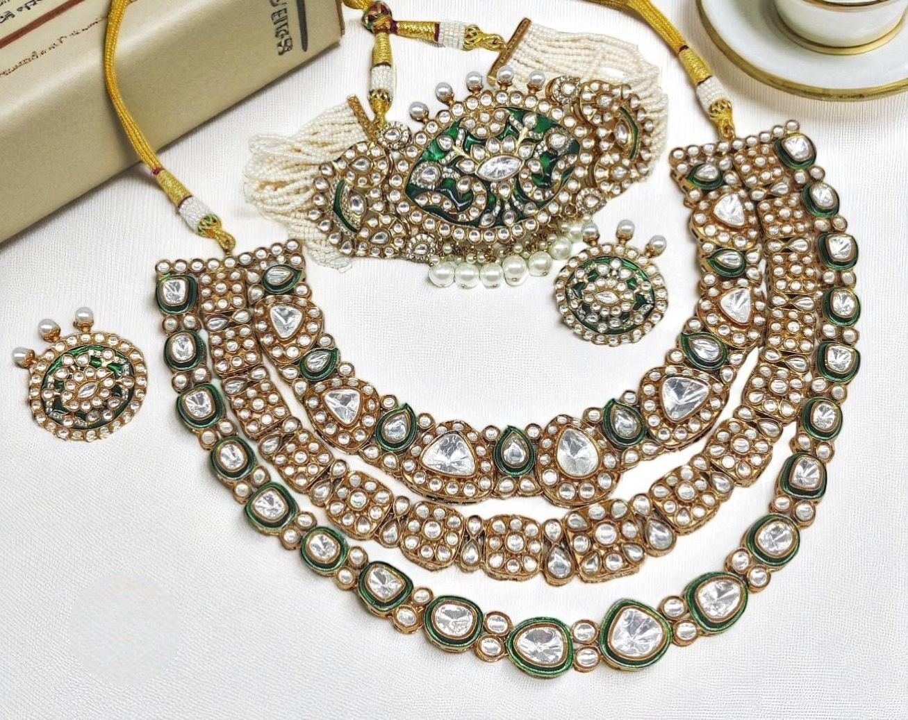 Bollywood Inspired Kareena Kapoor Jewellery Set – Kundan Polki Choker & Earrings, Elegant Indian Bridal Jewellery