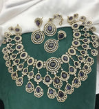 AD Stones Beaded Jewellery Set – Indian Necklace Set, Earrings & Maangtika Set, Elegant Indian Bridal Jewellery