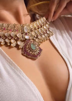 Bridal Moissanite Kundan Choker Set – Royal Indian Jewellery, Kundan Necklace with Maangtika & Earring Set, Elegant Bridal Indian Jewellery