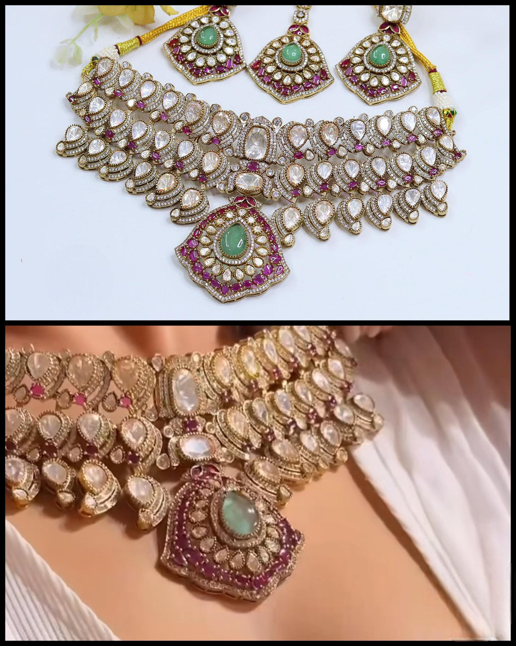 Bridal Moissanite Kundan Choker Set – Royal Indian Jewellery, Kundan Necklace with Maangtika & Earring Set, Elegant Bridal Indian Jewellery