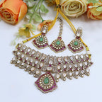 Bridal Moissanite Kundan Choker Set – Royal Indian Jewellery, Kundan Necklace with Maangtika & Earring Set, Elegant Bridal Indian Jewellery