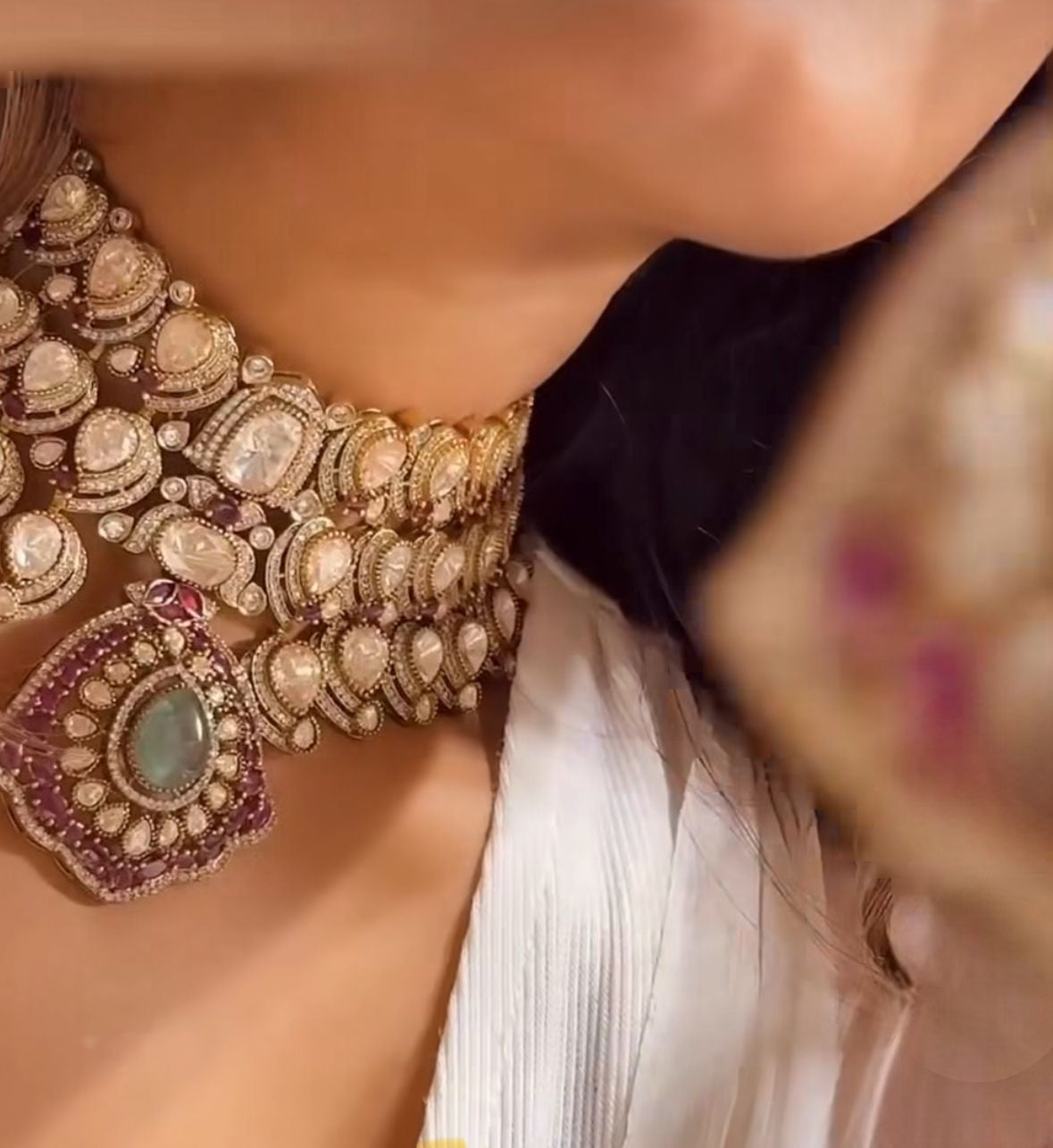 Bridal Moissanite Kundan Choker Set – Royal Indian Jewellery, Kundan Necklace with Maangtika & Earring Set, Elegant Bridal Indian Jewellery