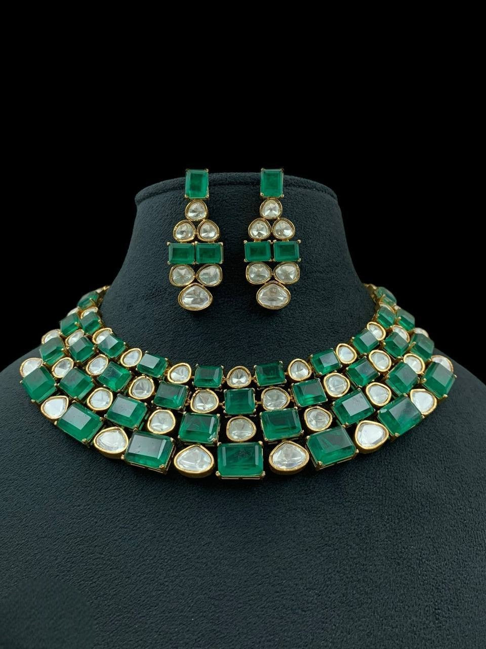 Bridal Kundan Stone Beaded Jewellery Set | Traditional Kundan Polki Indian Necklace Set with Earrings | Indian Bridal Jewellery for Wedding & Party Wear