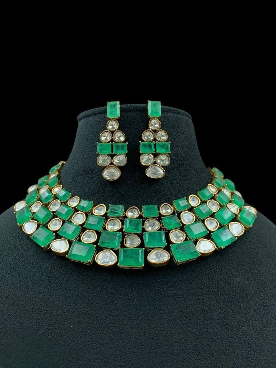 Bridal Kundan Stone Beaded Jewellery Set | Traditional Kundan Polki Indian Necklace Set with Earrings | Indian Bridal Jewellery for Wedding & Party Wear
