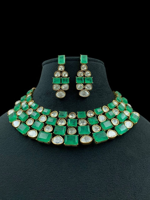 Bridal Kundan Stone Beaded Jewellery Set | Traditional Kundan Polki Indian Necklace Set with Earrings | Indian Bridal Jewellery for Wedding & Party Wear