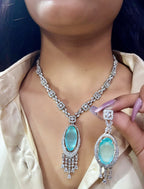 Silver American Diamond Bridal Jewellery Set | Gemstone Indian Necklace & Earring Set | Elegant Indian Bridal Jewellery for Wedding & Party Wear