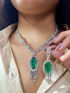 Silver American Diamond Bridal Jewellery Set | Gemstone Indian Necklace & Earring Set | Elegant Indian Bridal Jewellery for Wedding & Party Wear