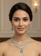 Silver American Diamond Jewellery Set | Elegant Indian Necklace Set with Earrings | Traditional Indian Bridal Jewellery for Wedding & Party Wear