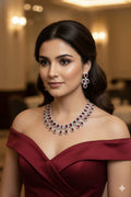 Crystal & Silver Bridal Jewellery Set | Indian American Diamond Necklace Set with Earrings | Elegant Indian Jewellery for Wedding & Party Wear