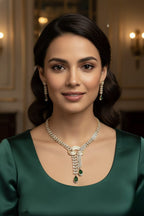 Bridal Gold-Plated Jewellery Set | Indian American Diamond Necklace Set with Earrings | Traditional Indian Bridal Jewellery for Wedding & Party Wear
