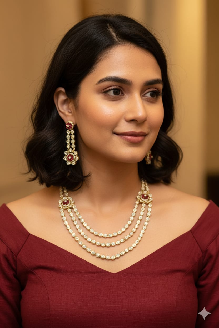 Bridal American Diamond Floral Necklace Set with Earrings | Elegant Indian Jewellery Set | Traditional Indian Bridal Necklace & Earring Set for Wedding & Party Wear