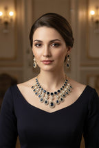 Bridal Pearl Beaded Jewellery Set | Kundan Teardrop Necklace Set with Earrings | Traditional Indian Bridal Jewellery Set | Elegant Indian Wedding Jewellery