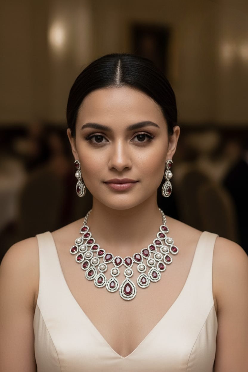 Bridal Pearl Beaded Jewellery Set | Kundan Teardrop Necklace Set with Earrings | Traditional Indian Bridal Jewellery Set | Elegant Indian Wedding Jewellery