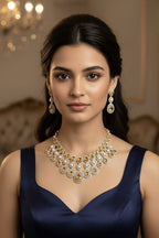 Bridal Pearl Beaded Jewellery Set | Kundan Teardrop Necklace Set with Earrings | Traditional Indian Bridal Jewellery Set | Elegant Indian Wedding Jewellery