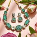 Elegant Green Doublet Stone Necklace Set with CZ Accents Bridal & Festive Jewelry