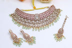 Bridal Kundan Stone Choker Jewellery Set with Maangtika & Earrings – Indian Kundan Pearl Necklace Set | Libasaa Traditional Indian Bridal Jewellery Collection