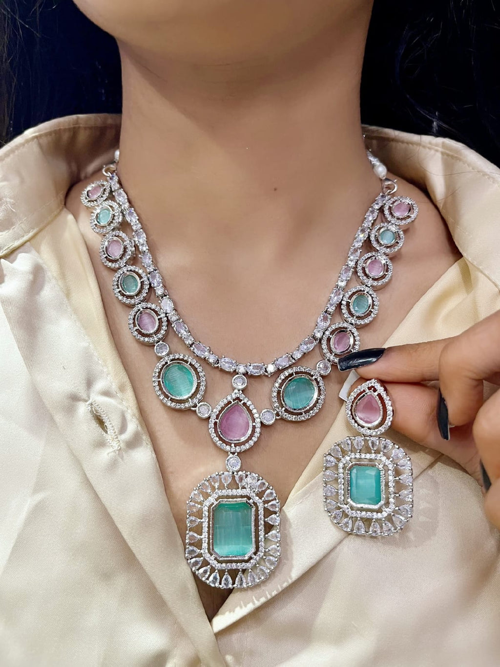 AD Stone Jewellery Set – Indian American Stone Bridal Jewellery | Libasaa Indian Jewellery Collection
